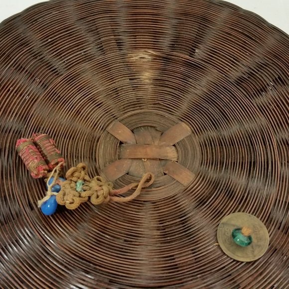 Antique Vintage Chinese Woven Wicker Sewing Basket - Picture 7 of 8